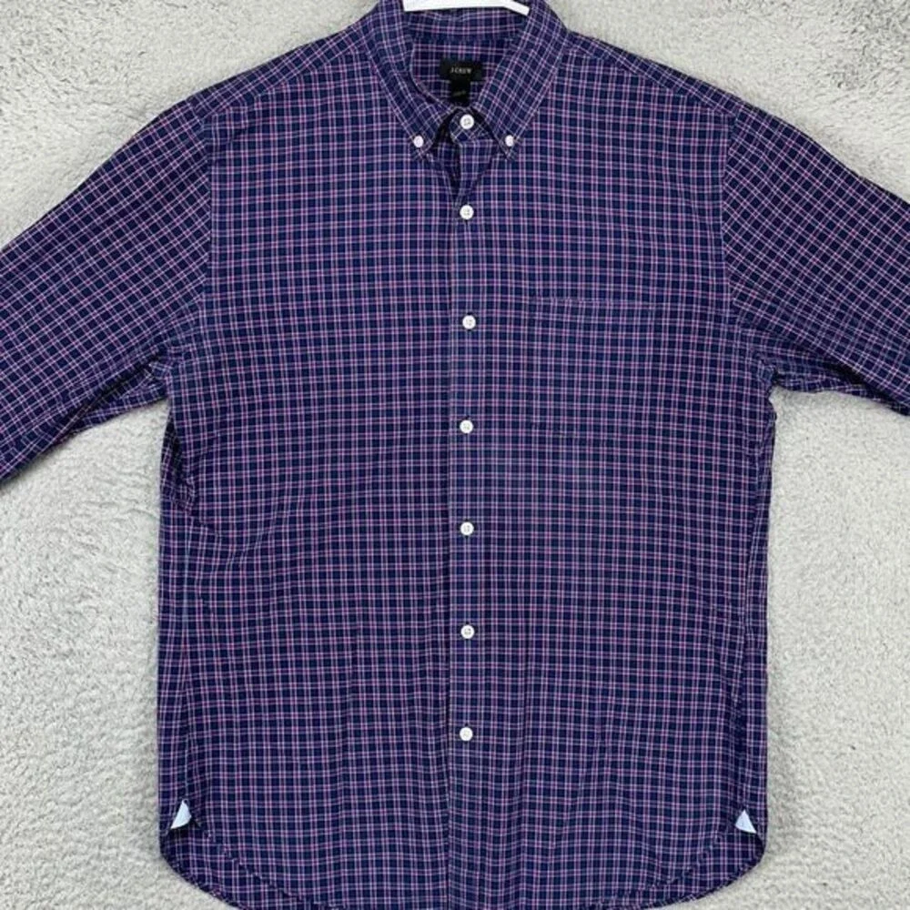 J Crew Button Down Shirt Mens Medium Blue Red Plaid Long Sleeve Pocket Cotton
